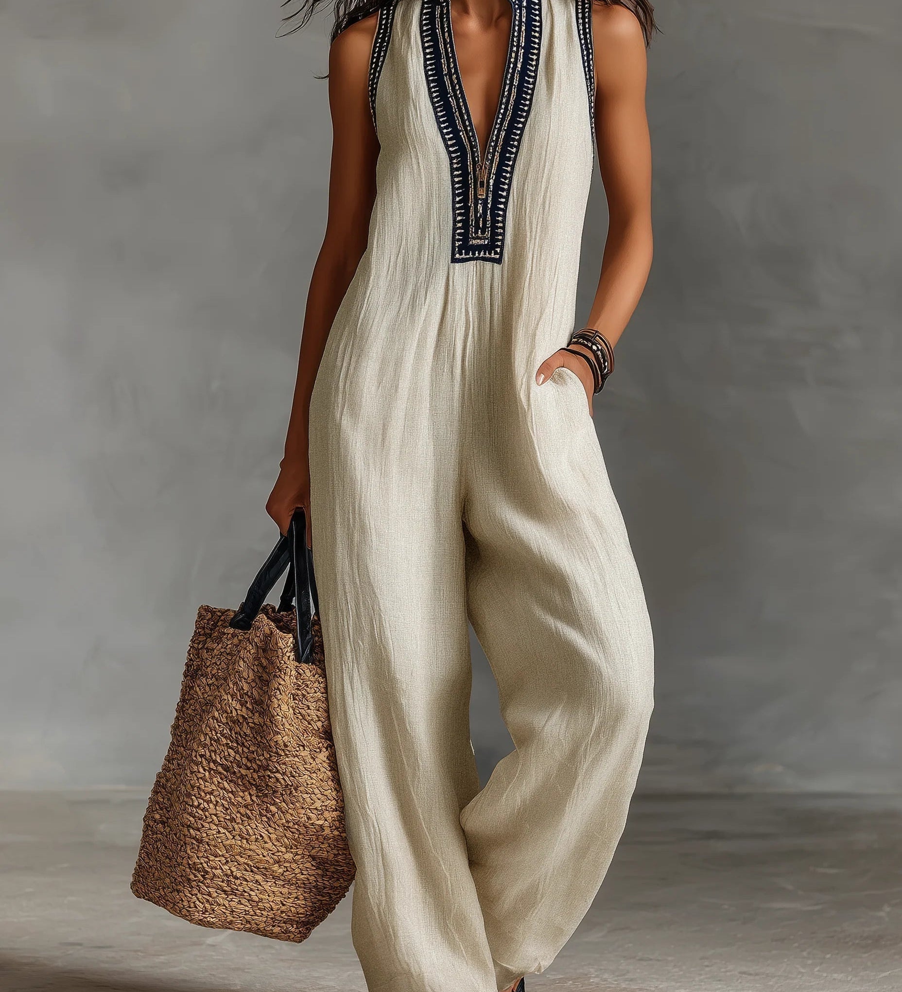 Fiamma - Sleeveless Jumpsuit with High Collar