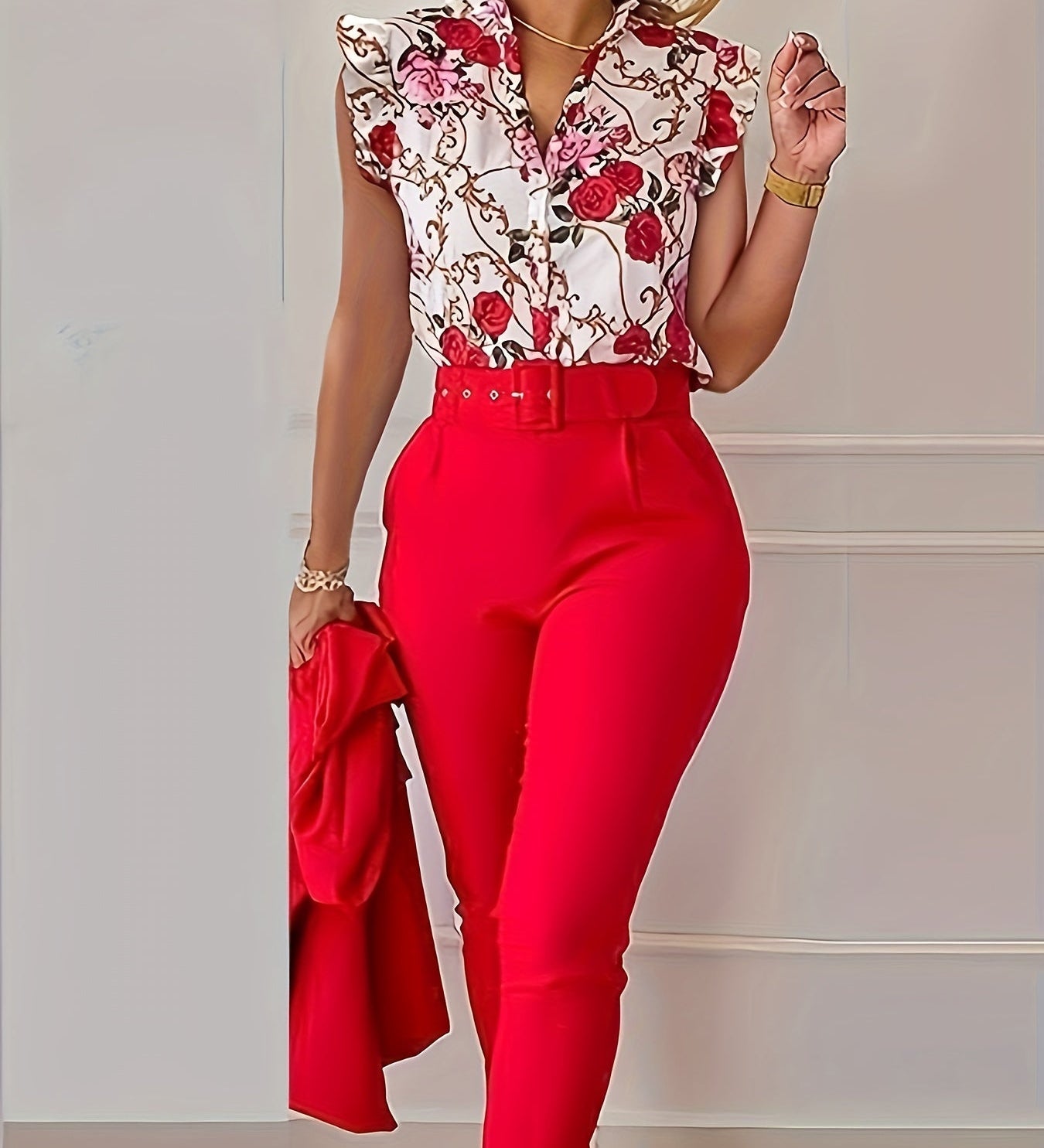Florabel - Elegant Ensemble with Ruffled Sleeves