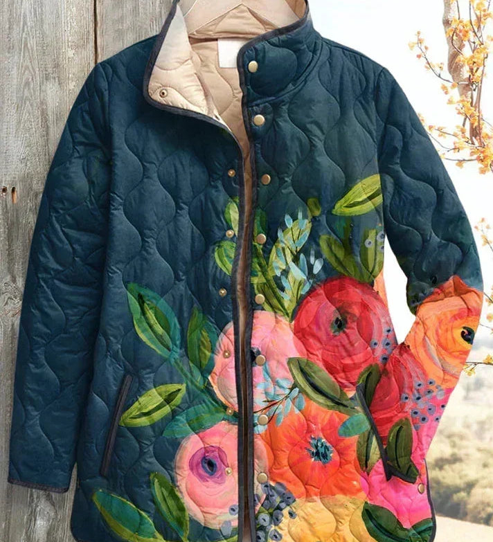 Wilma™ | Quilted Jacket with Flowers in Navy