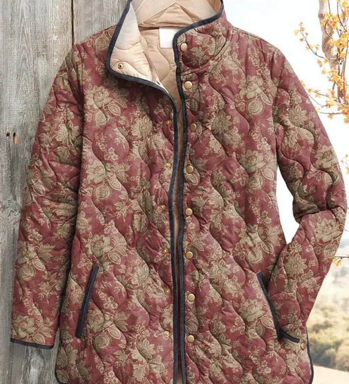Berit™ | Quilted Jacket with Flowers in Rust Red