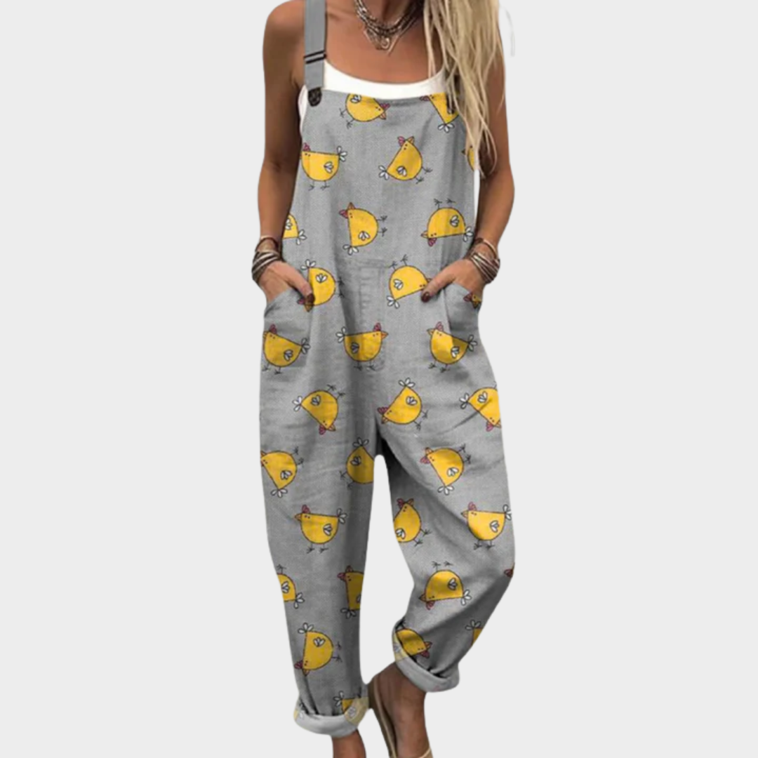 Dungarees with Birds Olive Green