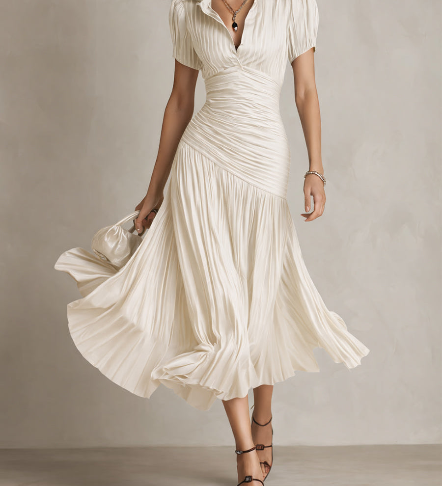 Adriana - Striped Retro Satin Midi Dress