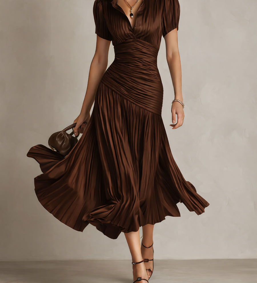 Adriana - Striped Retro Satin Midi Dress