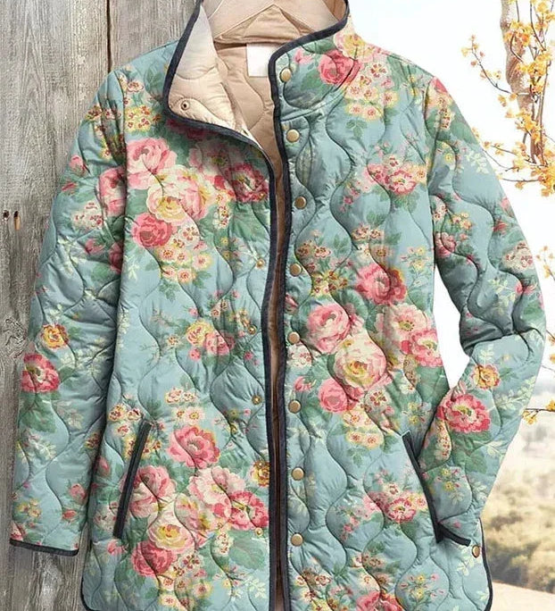 Nadja™ | Quilted Jacket with Roses on Mint