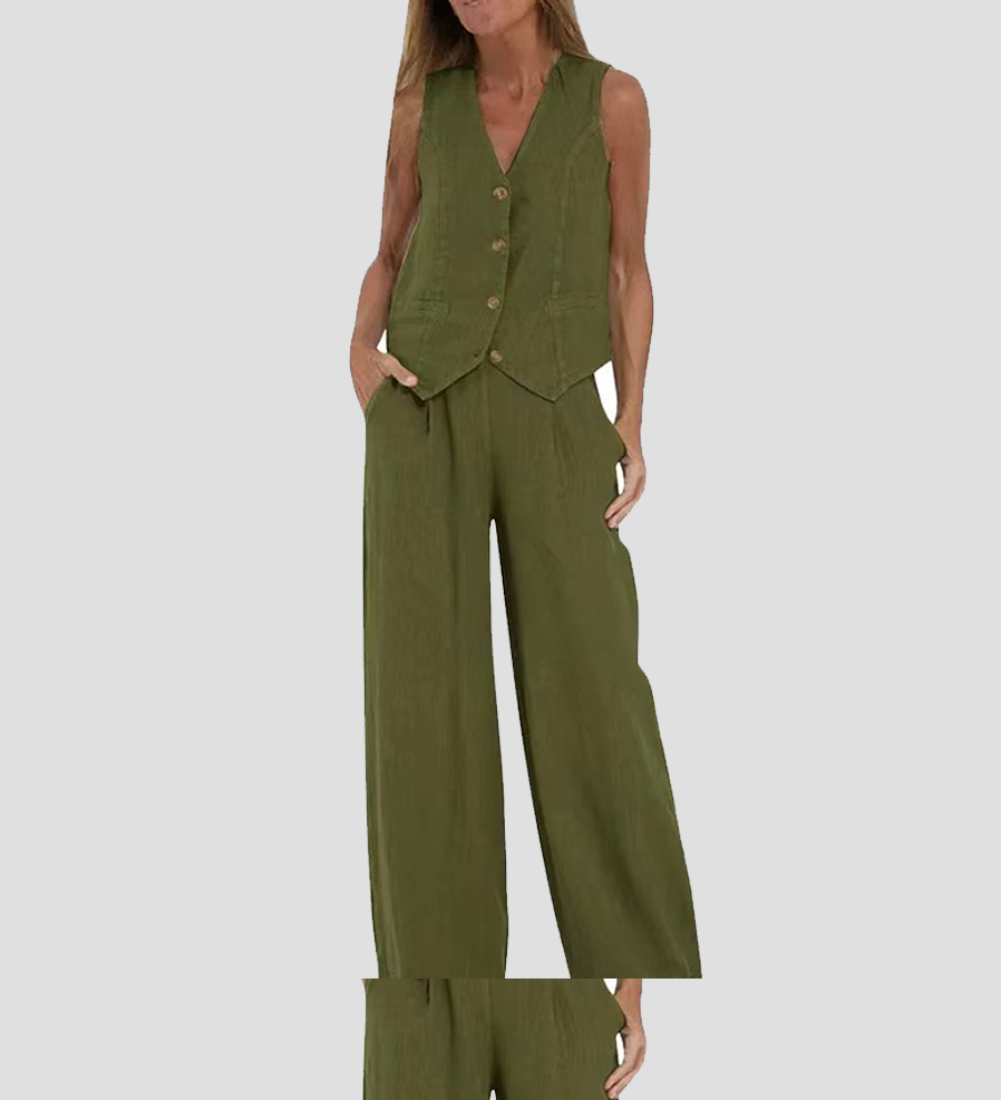 Aira - Vest Set with Buttons & Wide Pants
