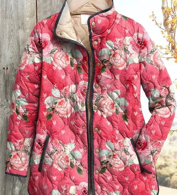 Sieglinde™ | Quilted Jacket with Roses in Berry