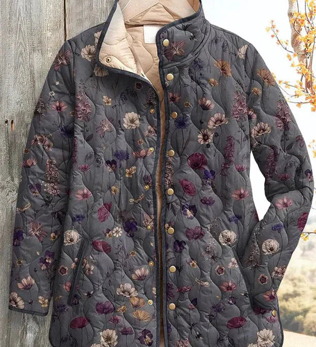 Mechthild™ | Quilted Jacket with Floral Pattern in Gray