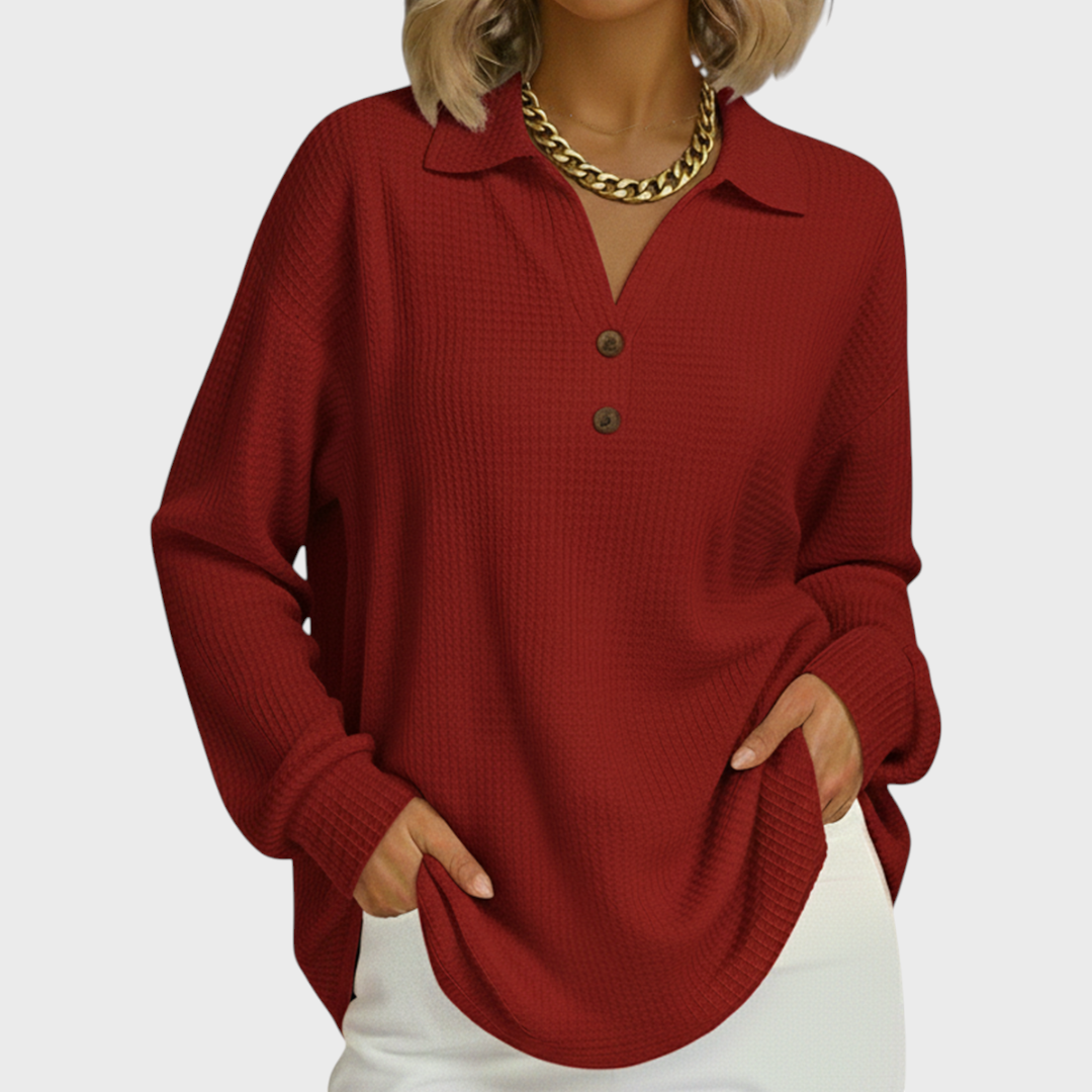 Laura - Orange Sweater with Polo Collar