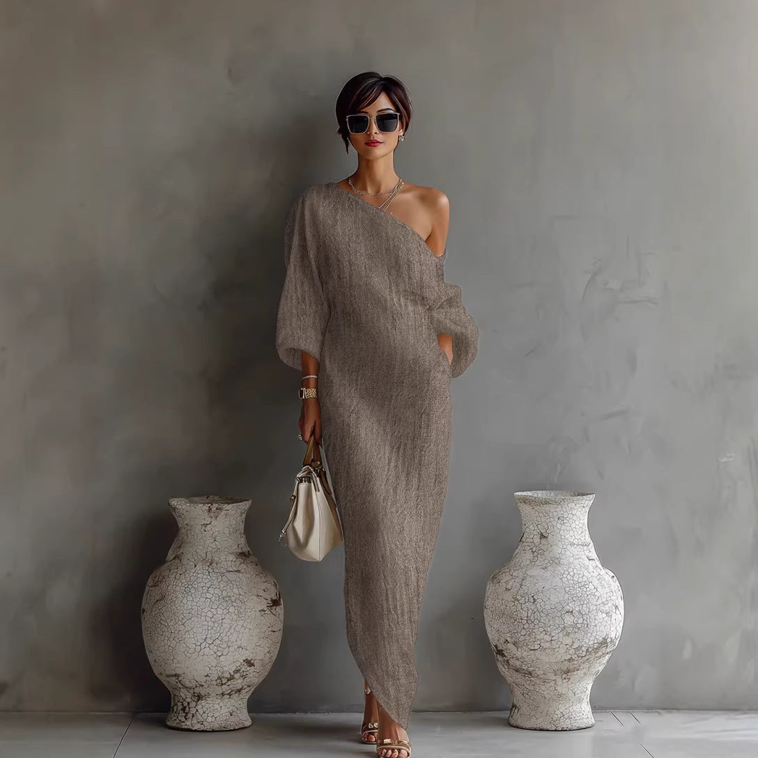 Aurora - Flowing Maxi Dress in Ivory, One-Shoulder
