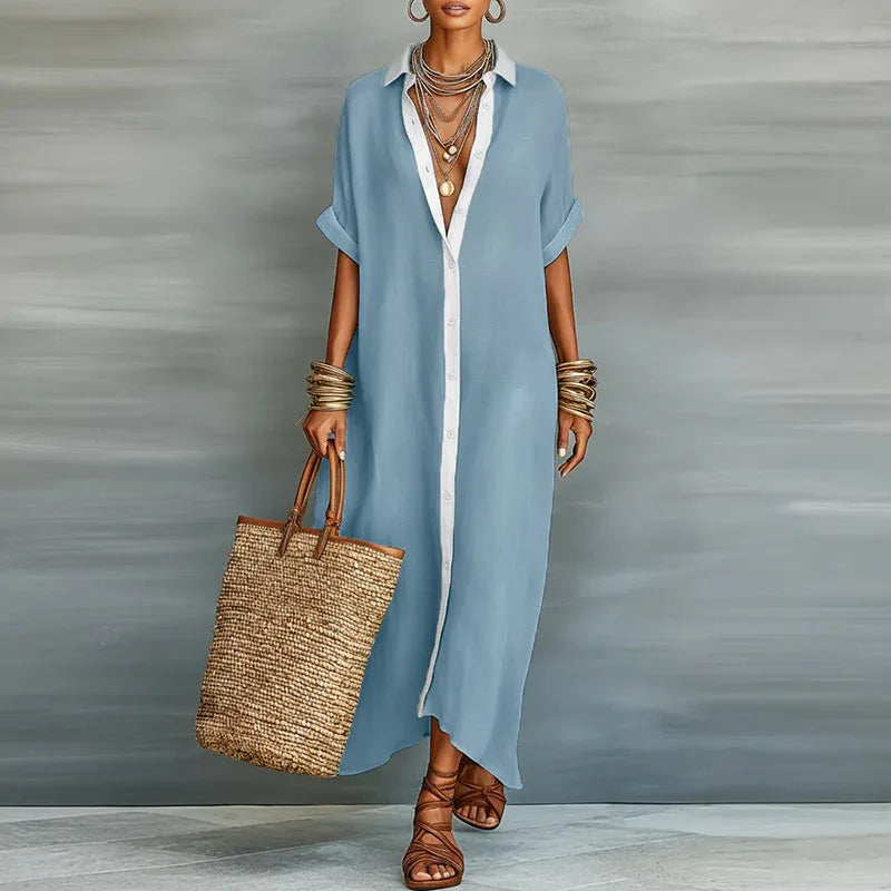 Anastasa™ - Long Shirt Dress with Button Placket