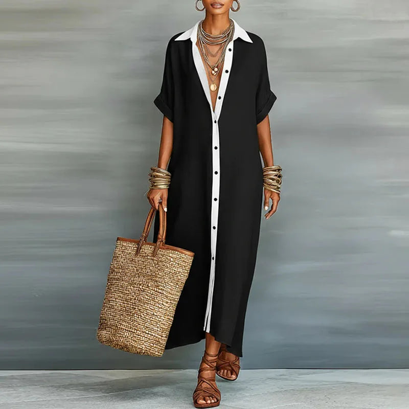 Anastasa™ - Long Shirt Dress with Button Placket