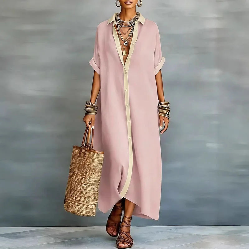 Anastasa™ - Long Shirt Dress with Button Placket