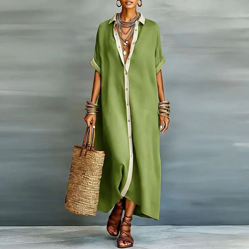 Anastasa™ - Long Shirt Dress with Button Placket