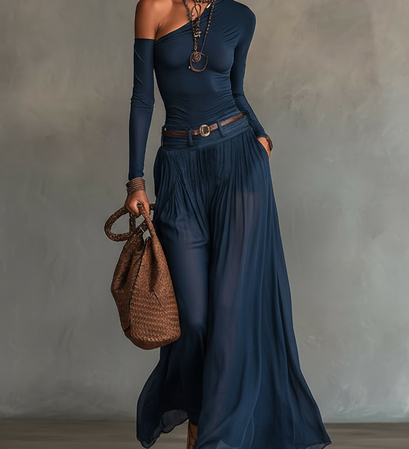 Monika - Slimming Tulle Set in Navy Blue