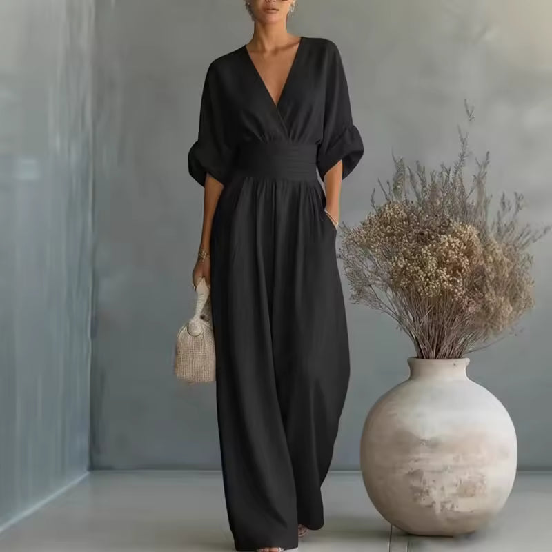Georgina - Elegant Jumpsuit with Deep V-Neck and Wide Leg