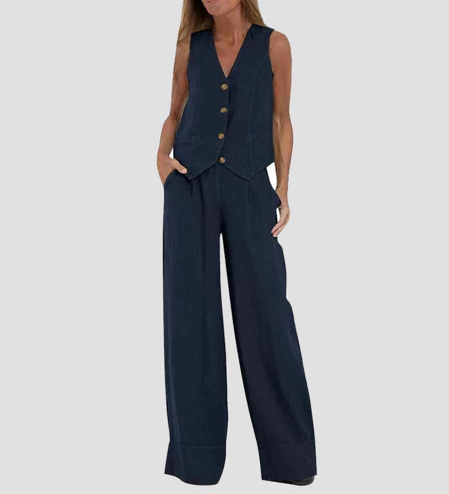 Aira - Vest Set with Buttons & Wide Pants