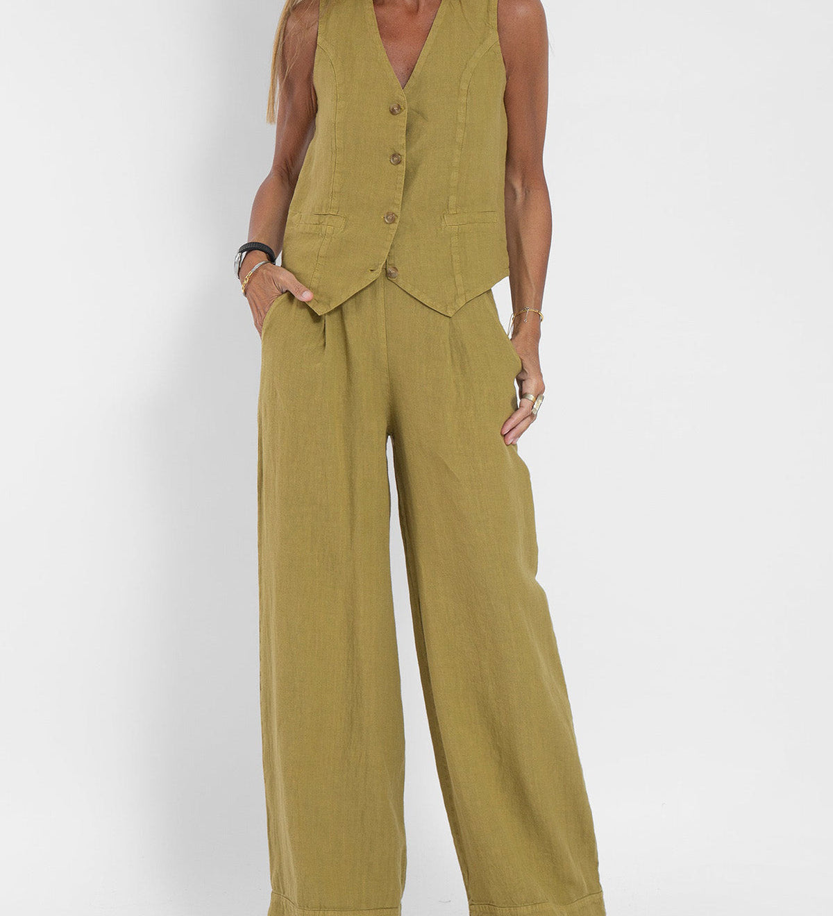 Aira - Vest Set with Buttons & Wide Pants