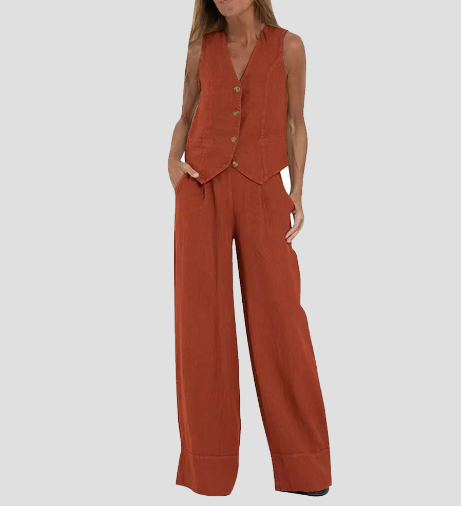 Aira - Vest Set with Buttons & Wide Pants