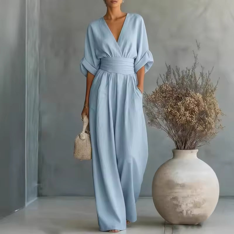 Georgina - Elegant Jumpsuit with Deep V-Neck and Wide Leg