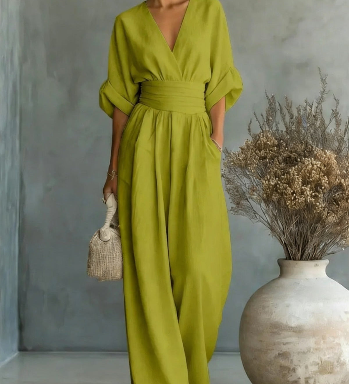Georgina - Elegant Jumpsuit with Deep V-Neck and Wide Leg