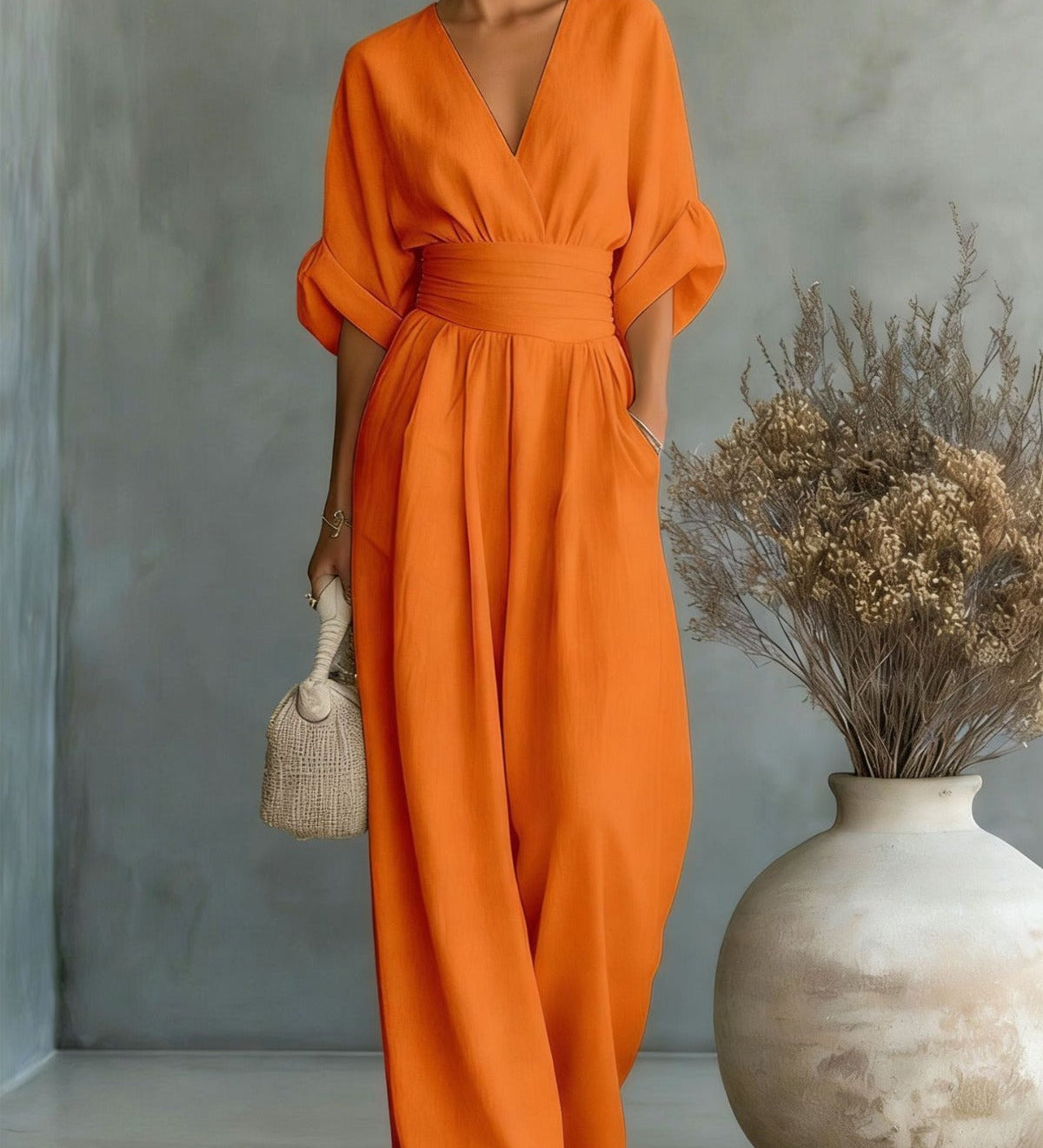 Georgina - Elegant Jumpsuit with Deep V-Neck and Wide Leg