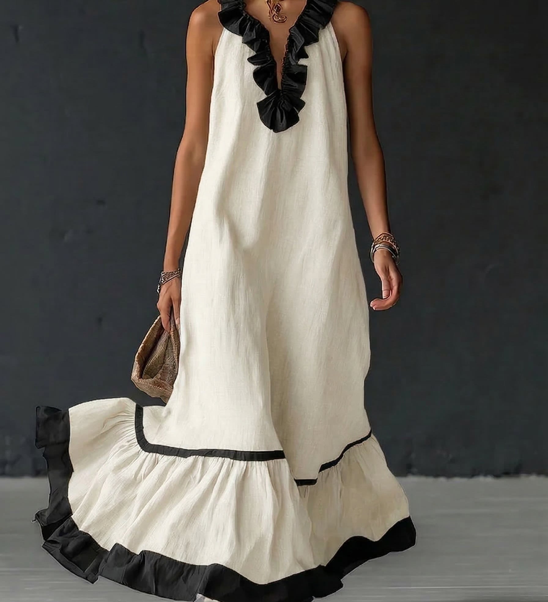 Celestine - Maxi Dress with Colour Blocking and Ruffles