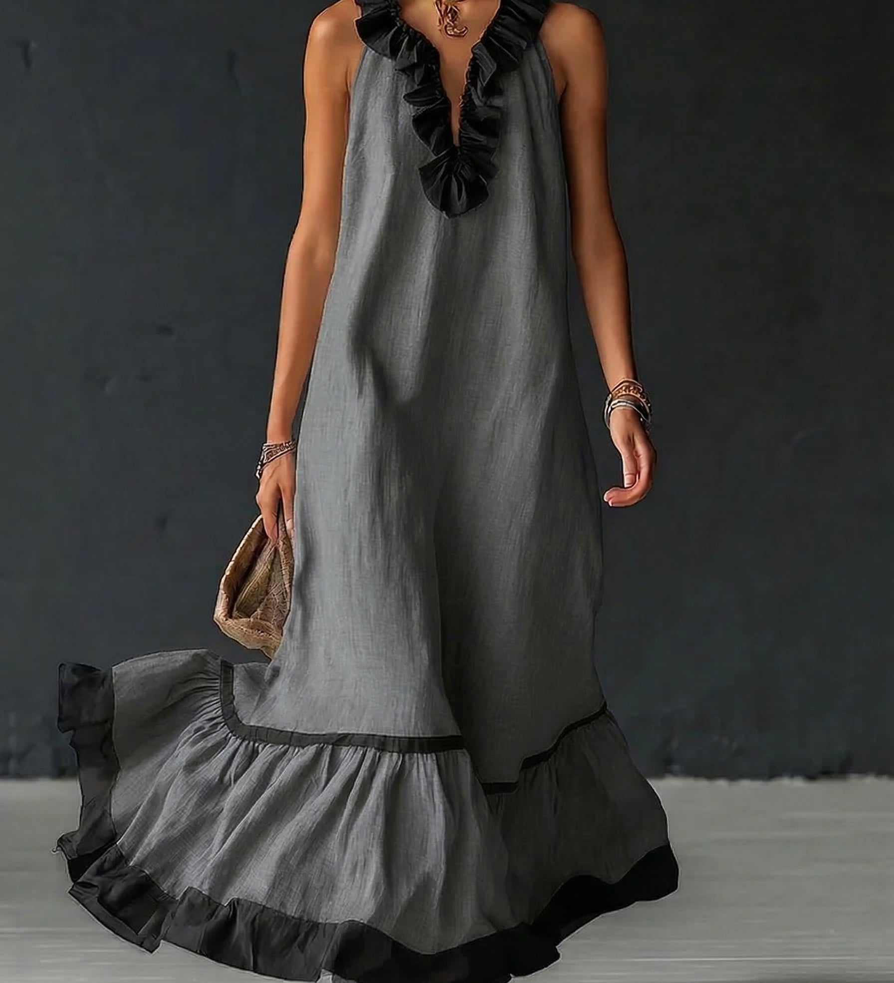 Celestine - Maxi Dress with Colour Blocking and Ruffles