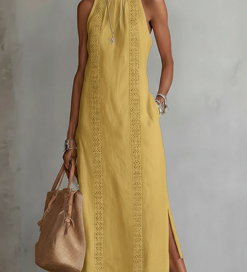 Jimena - Linen Midi Dress with Mao Collar