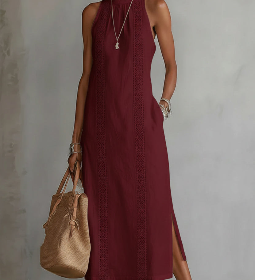 Jimena - Linen Midi Dress with Mao Collar